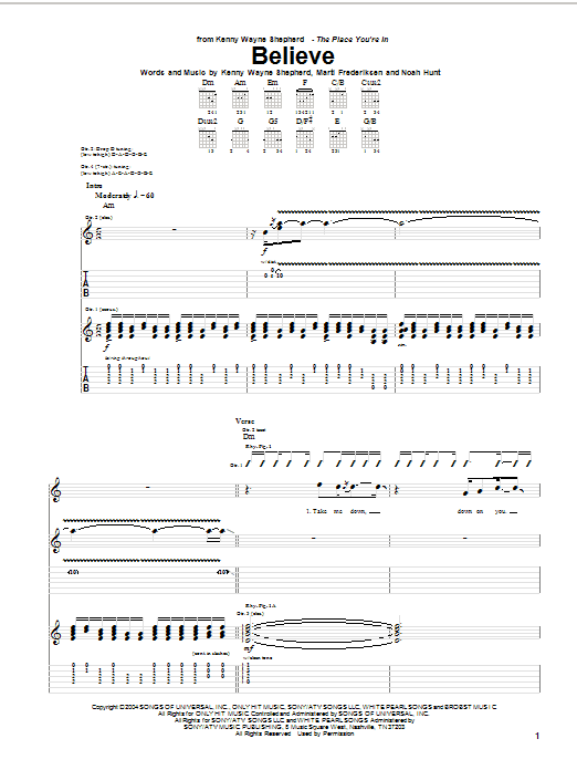 Kenny Wayne Shepherd Believe Sheet Music Notes & Chords for Guitar Tab - Download or Print PDF