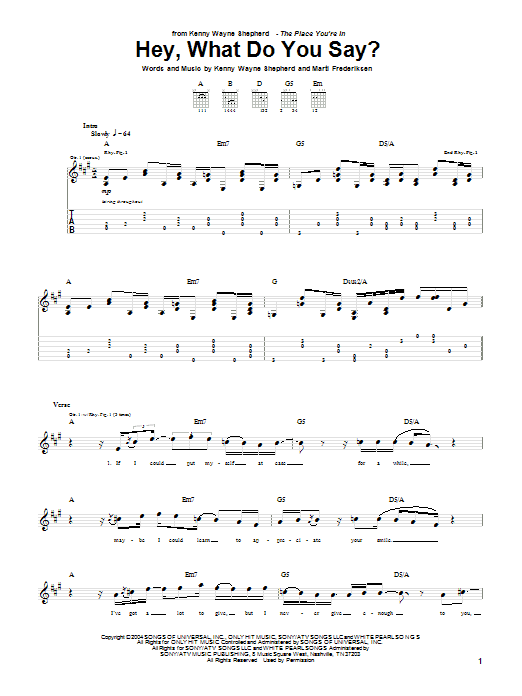 Kenny Wayne Shepherd Hey, What Do You Say? Sheet Music Notes & Chords for Guitar Tab - Download or Print PDF