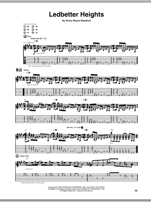 Kenny Wayne Shepherd Ledbetter Heights Sheet Music Notes & Chords for Guitar Tab - Download or Print PDF