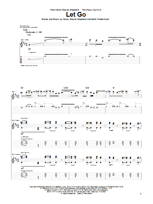 Kenny Wayne Shepherd Let Go Sheet Music Notes & Chords for Guitar Tab - Download or Print PDF