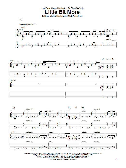 Kenny Wayne Shepherd Little Bit More Sheet Music Notes & Chords for Guitar Tab - Download or Print PDF