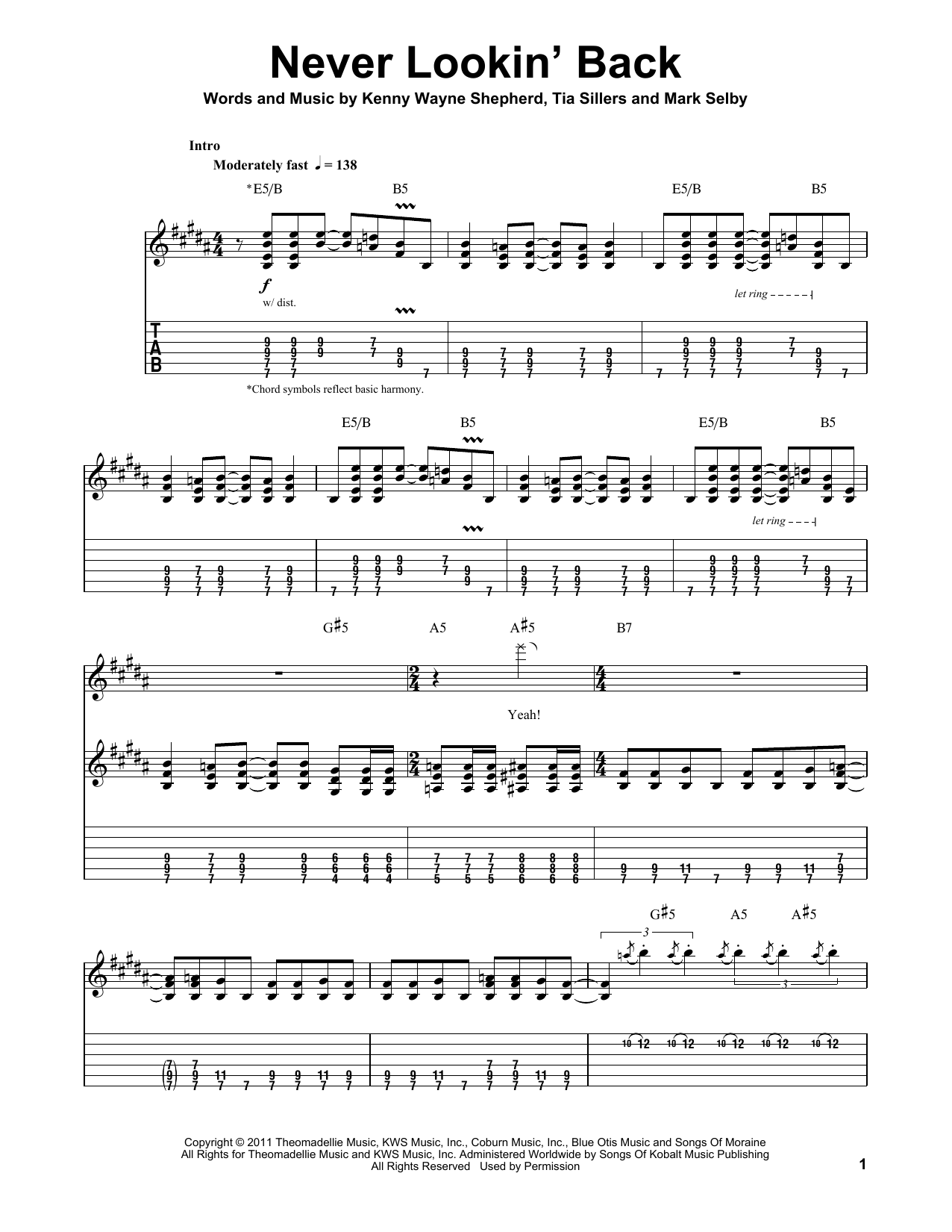 Kenny Wayne Shepherd Never Lookin' Back Sheet Music Notes & Chords for Guitar Tab Play-Along - Download or Print PDF