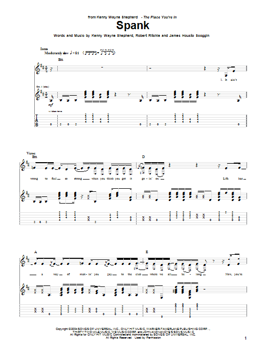 Kenny Wayne Shepherd Spank Sheet Music Notes & Chords for Guitar Tab - Download or Print PDF