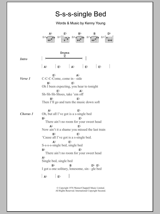 Kenny Young S-s-s-single Bed Sheet Music Notes & Chords for Lyrics & Chords - Download or Print PDF