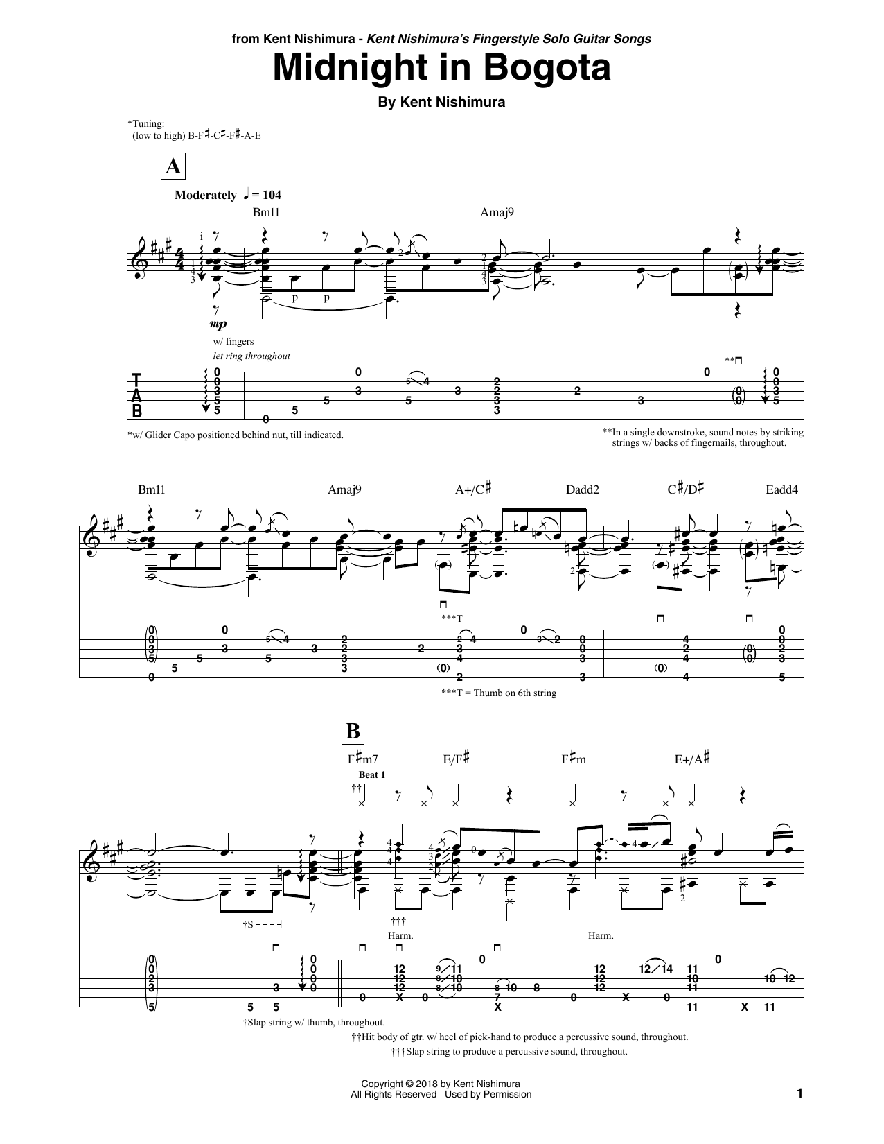 Kent Nishimura Midnight In Bogota Sheet Music Notes & Chords for Solo Guitar - Download or Print PDF