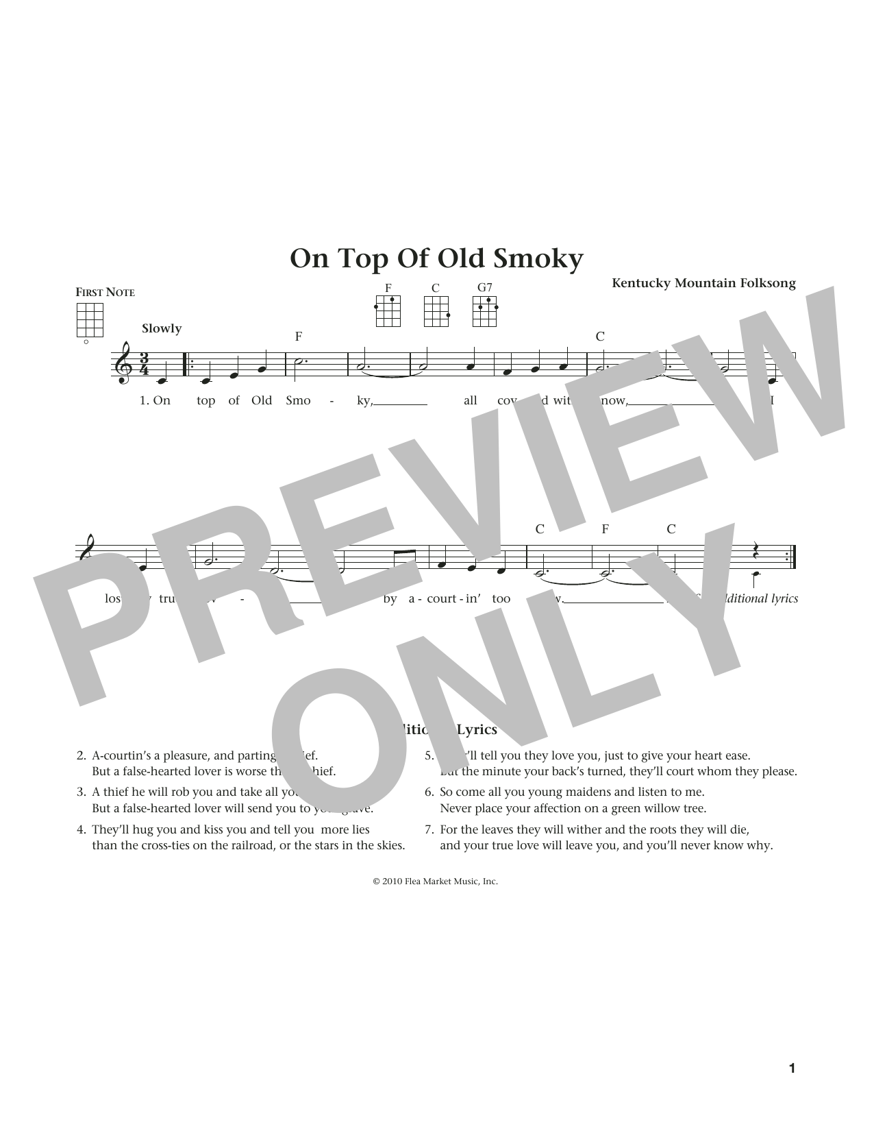 Kentucky Mountain Folksong On Top Of Old Smoky (from The Daily Ukulele) (arr. Liz and Jim Beloff) Sheet Music Notes & Chords for Ukulele - Download or Print PDF Kentucky Mountain Folksong On Top Of Old Smoky (from The Daily Ukulele) (arr. Liz and Jim Beloff) Sheet Music Notes & Chords for Ukulele - Download or Print PDF