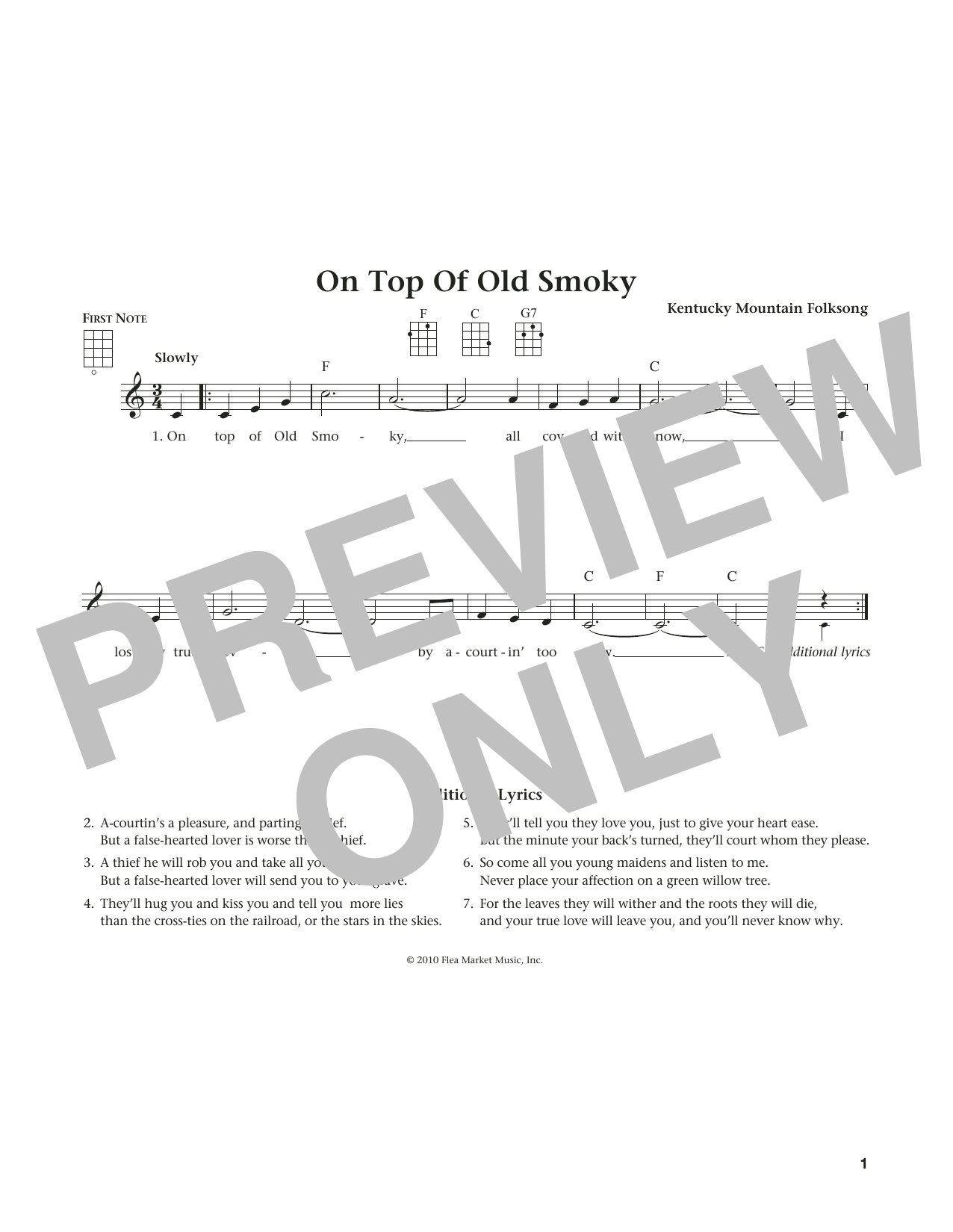 Kentucky Mountain Folksong On Top Of Old Smoky (from The Daily Ukulele) (arr. Liz and Jim Beloff) Sheet Music Notes & Chords for Ukulele - Download or Print PDF
