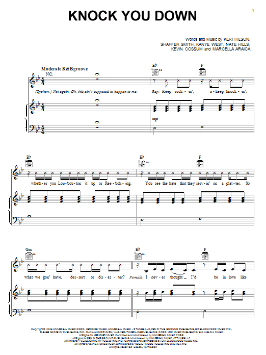 Keri Hilson featuring Kanye West & Ne-Yo Knock You Down Sheet Music Notes & Chords for Piano, Vocal & Guitar (Right-Hand Melody) - Download or Print PDF