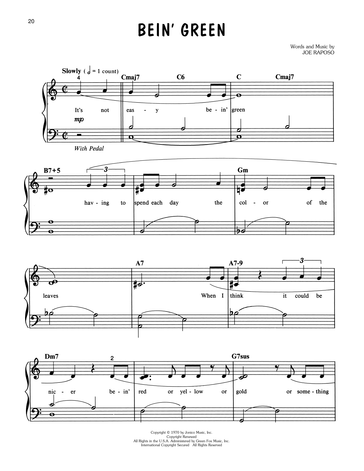 Kermit The Frog Bein' Green (from Sesame Street) Sheet Music Notes & Chords for Easy Piano - Download or Print PDF
