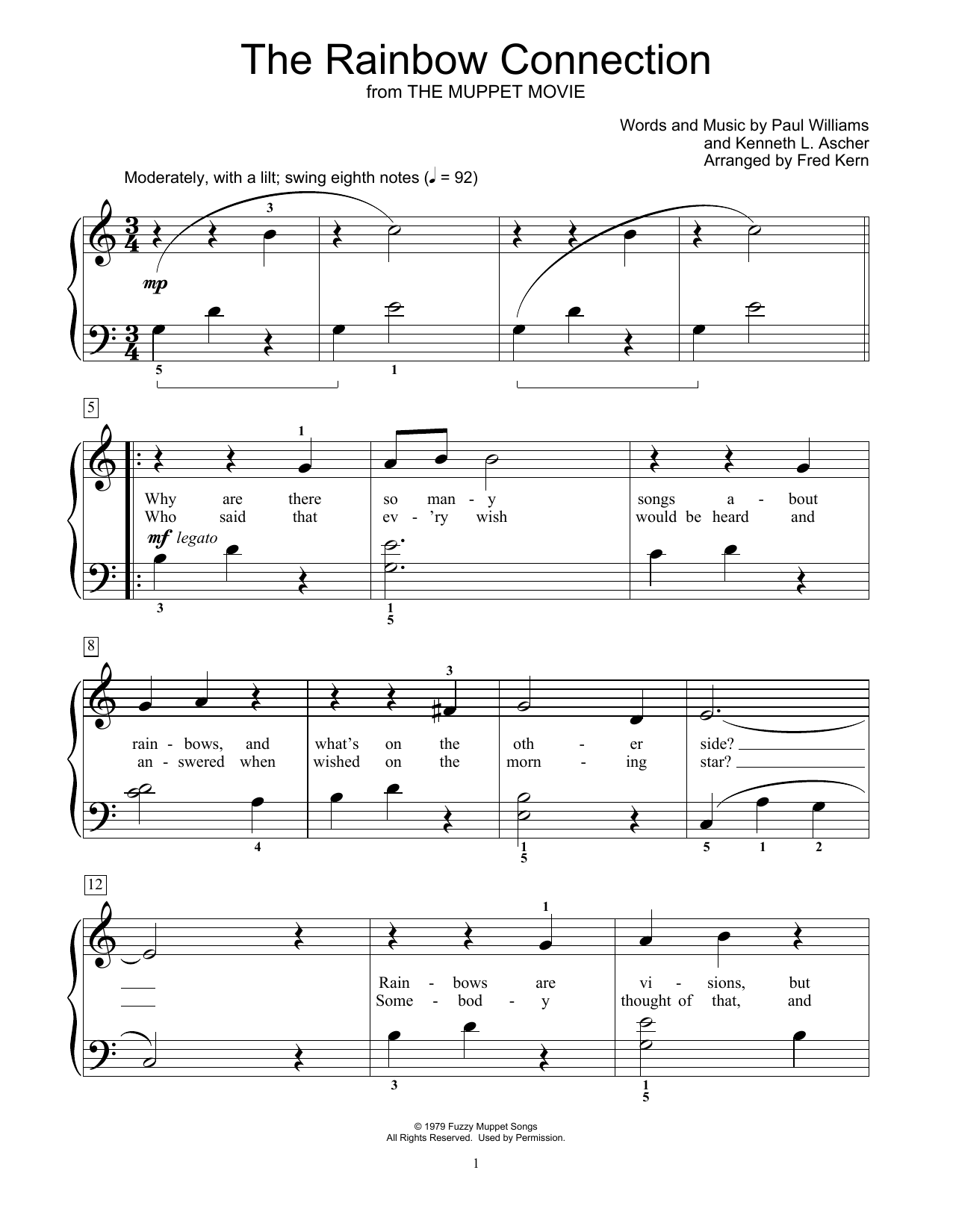 Kermit The Frog The Rainbow Connection Sheet Music Notes & Chords for Educational Piano - Download or Print PDF