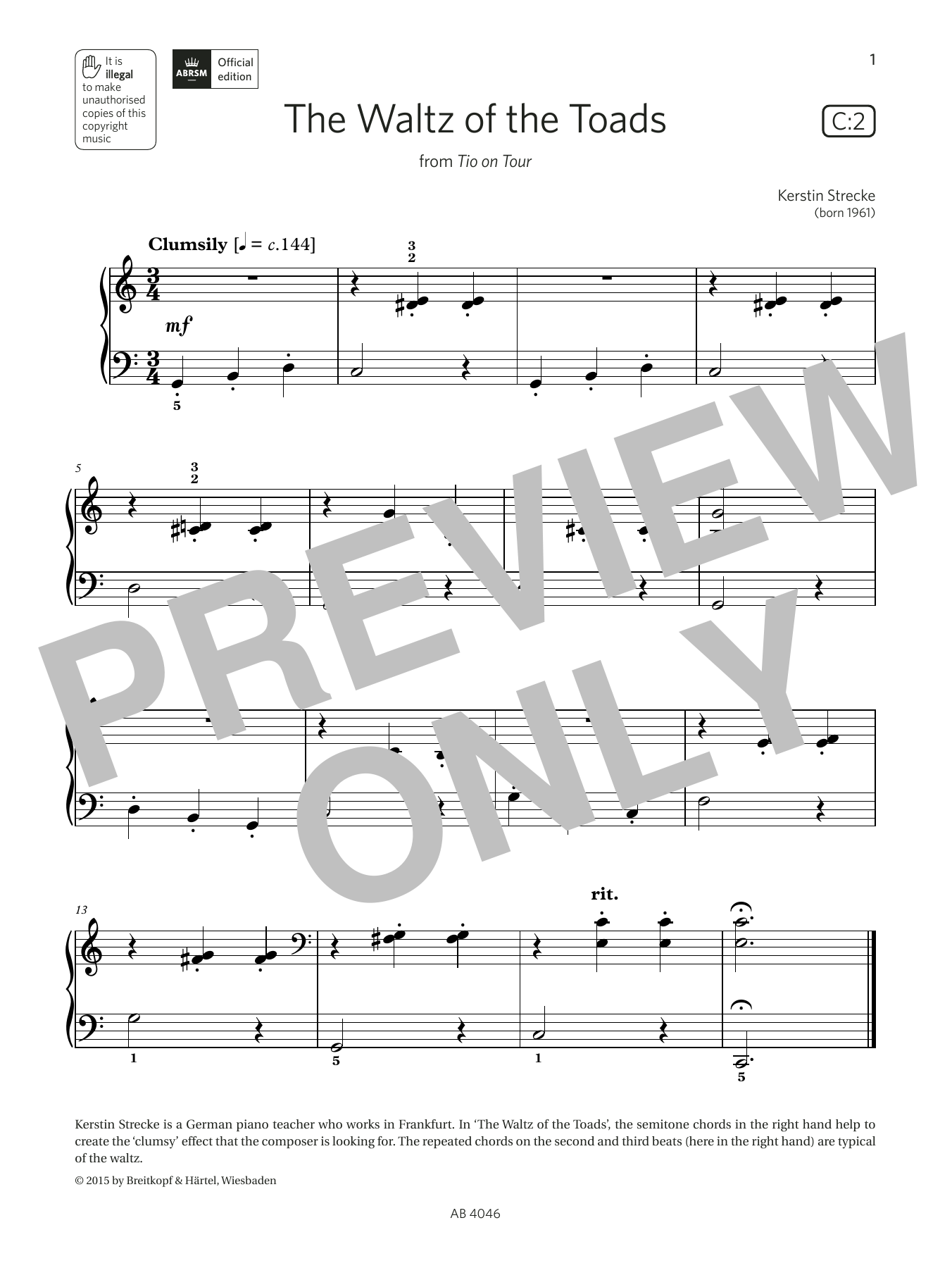 Kerstin Strecke The Waltz of the Toads (Grade Initial, list C2, from the ABRSM Piano Syllabus 2023 & 2024) Sheet Music Notes & Chords for Piano Solo - Download or Print PDF