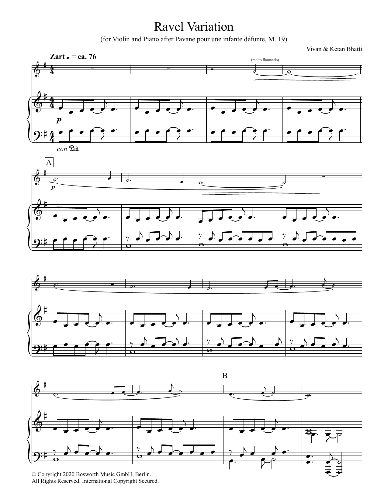Ketan & Vivan Bhatti Ravel Variation Sheet Music Notes & Chords for Violin and Piano - Download or Print PDF