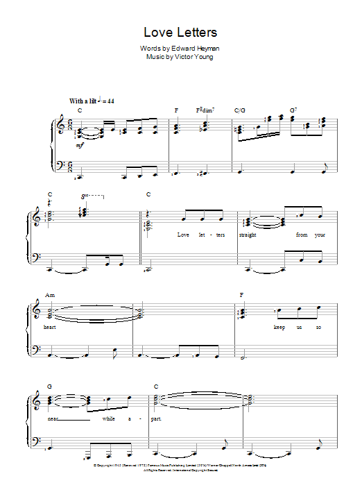 Ketty Lester Love Letters Sheet Music Notes & Chords for Piano & Vocal - Download or Print PDF