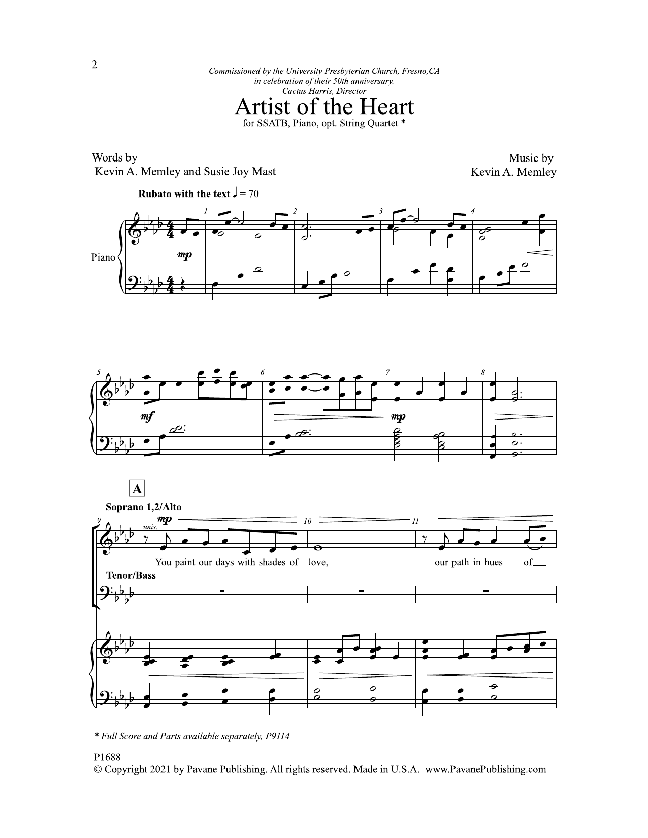 Kevin A. Memley and Susie Joy Mast Artist of the Heart Sheet Music Notes & Chords for SATB Choir - Download or Print PDF