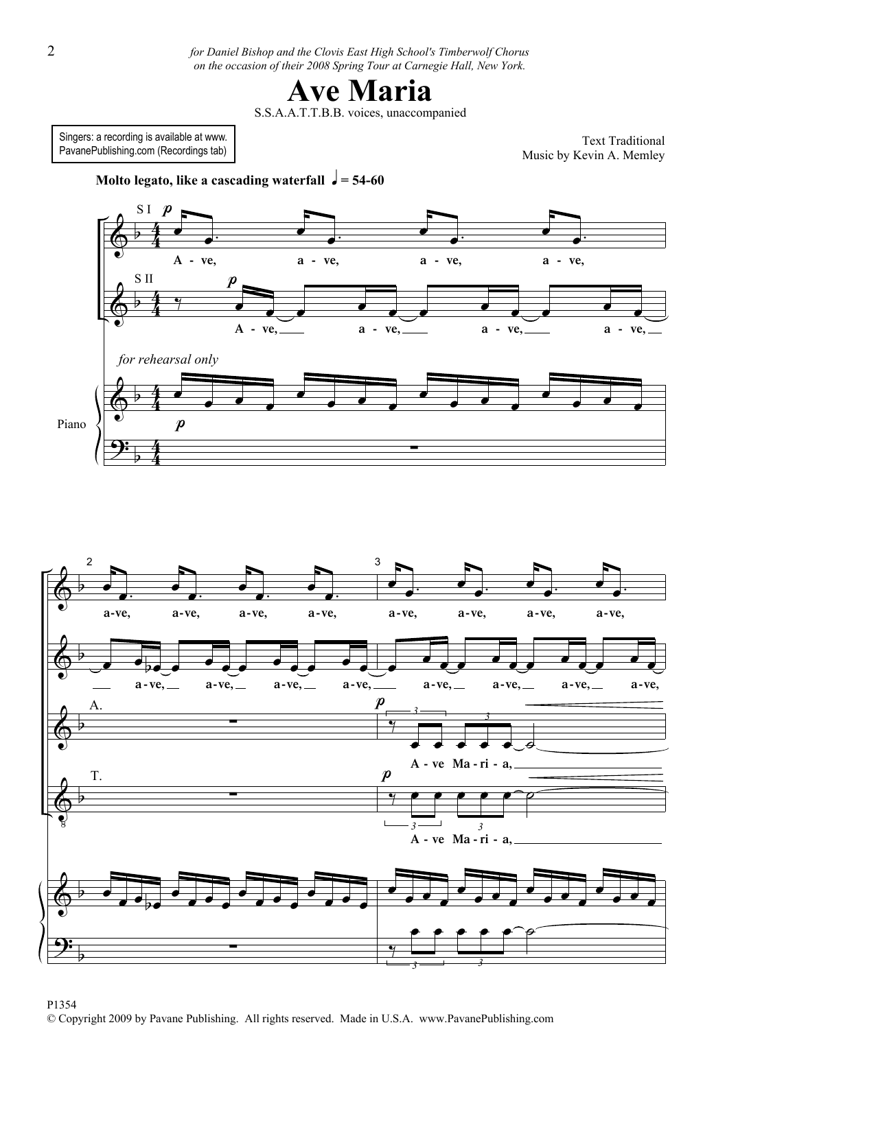 Kevin A. Memley Ave Maria Sheet Music Notes & Chords for SATB Choir - Download or Print PDF
