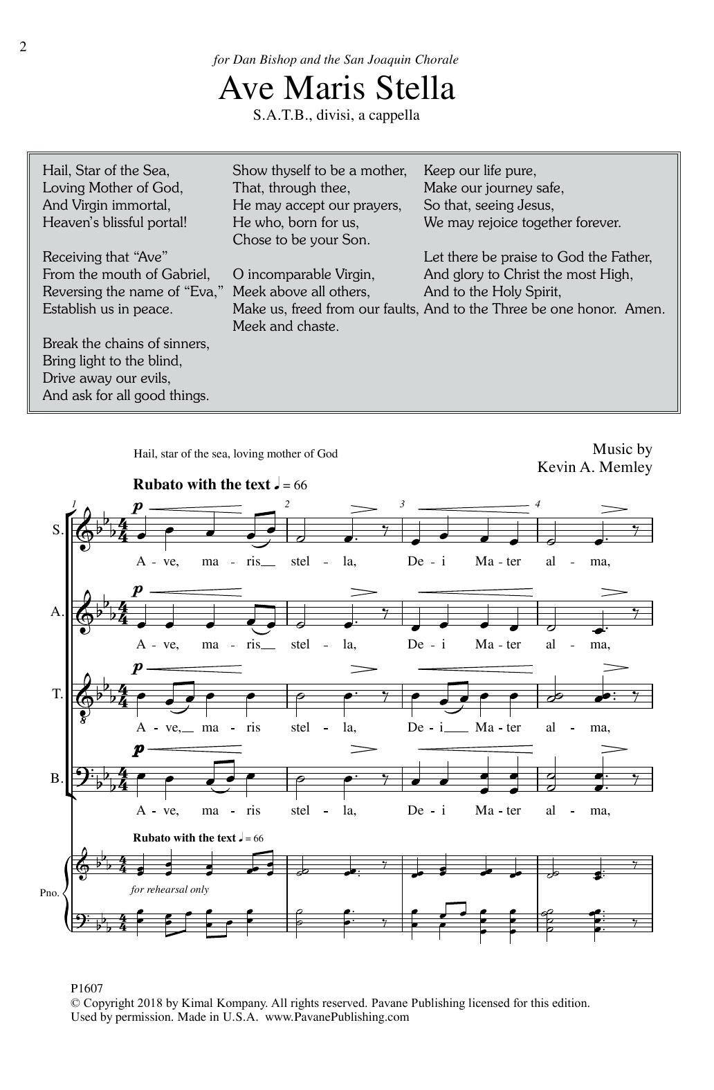Kevin A. Memley Ave Maris Stella Sheet Music Notes & Chords for SATB Choir - Download or Print PDF