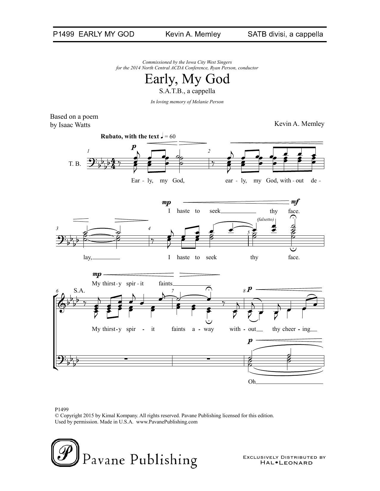 Kevin A. Memley Early, My God Sheet Music Notes & Chords for Choral - Download or Print PDF