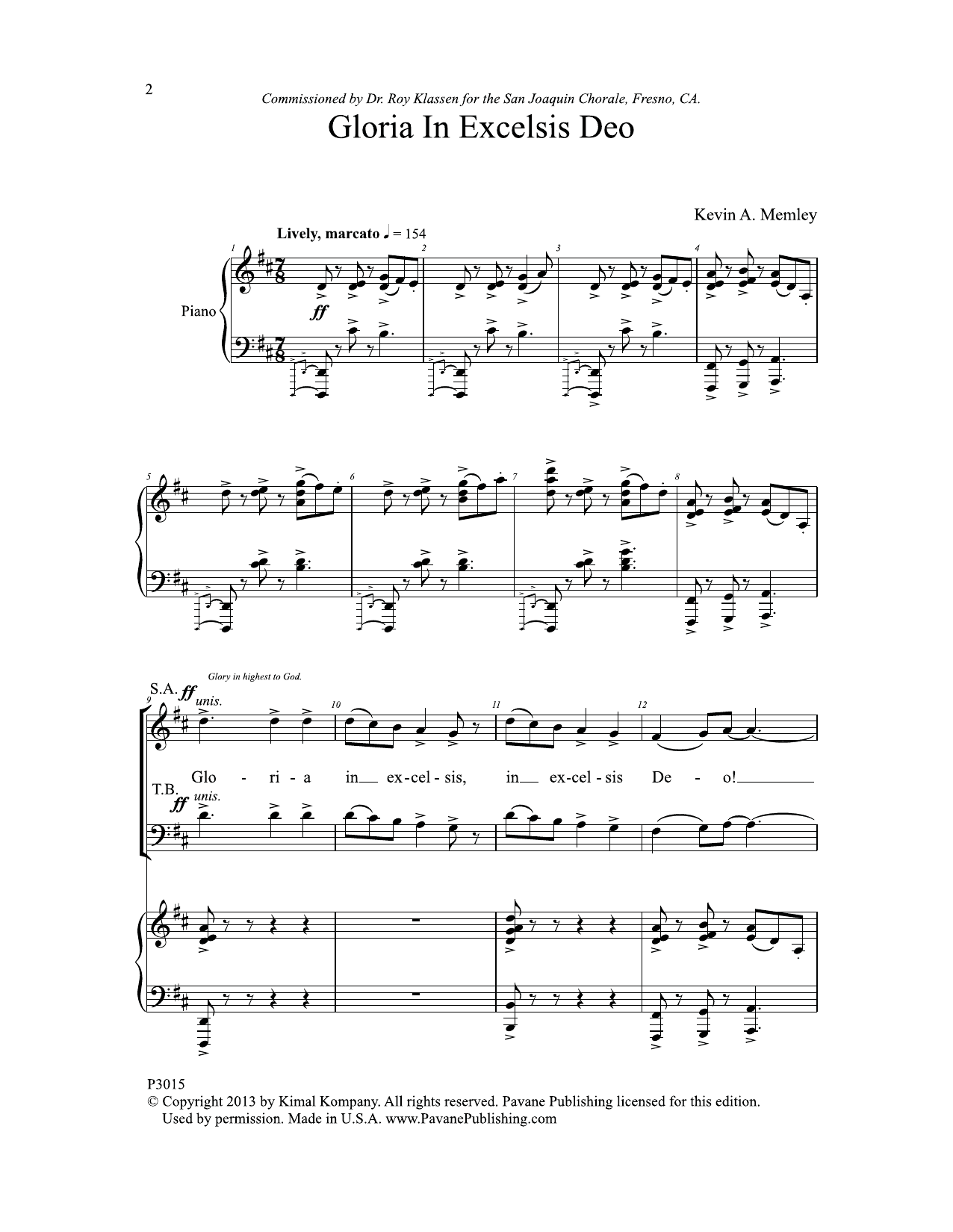 Kevin A. Memley Gloria in Excelsis Deo Sheet Music Notes & Chords for Choral - Download or Print PDF