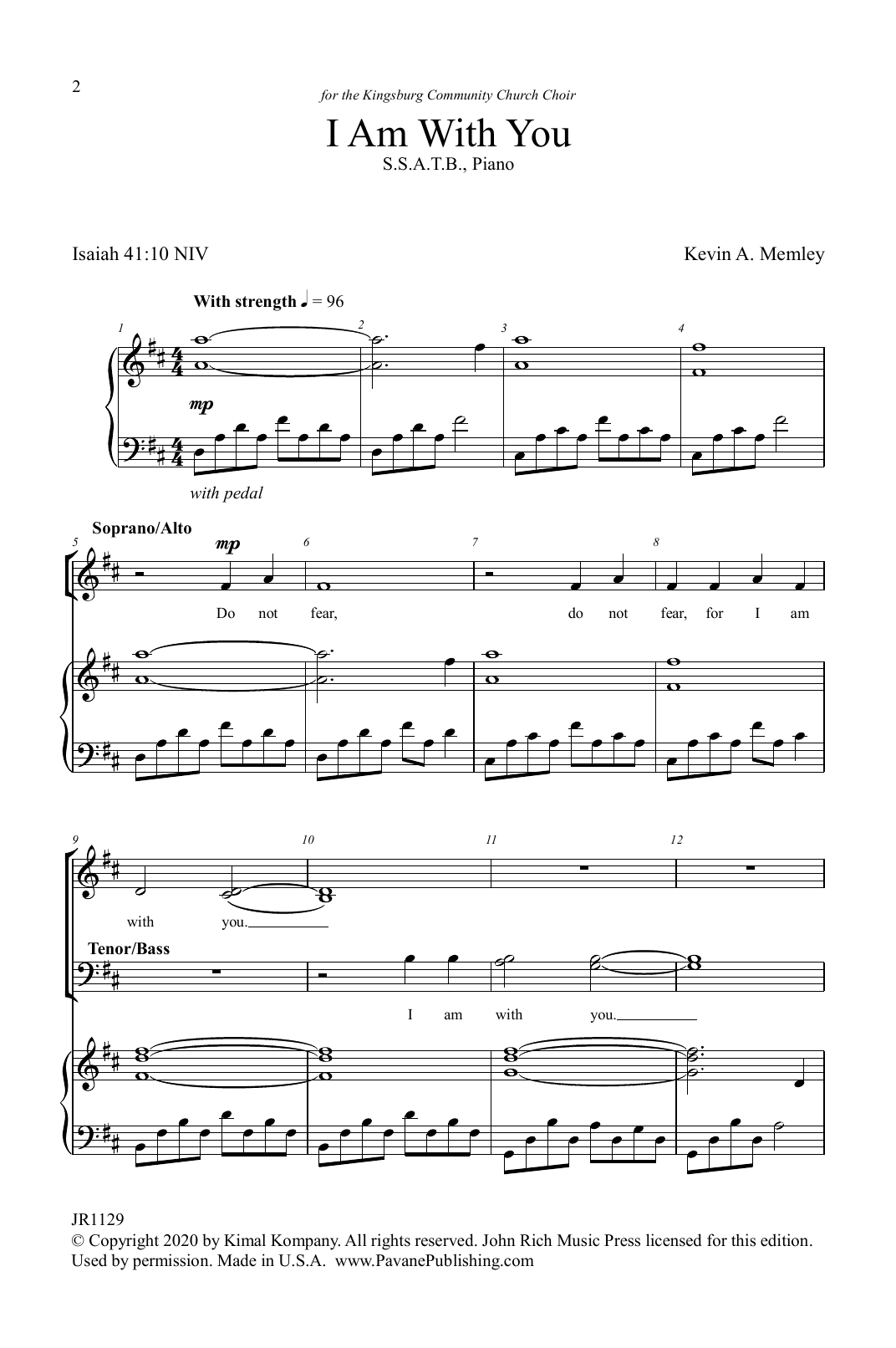 Kevin A. Memley I Am With You Sheet Music Notes & Chords for SATB Choir - Download or Print PDF