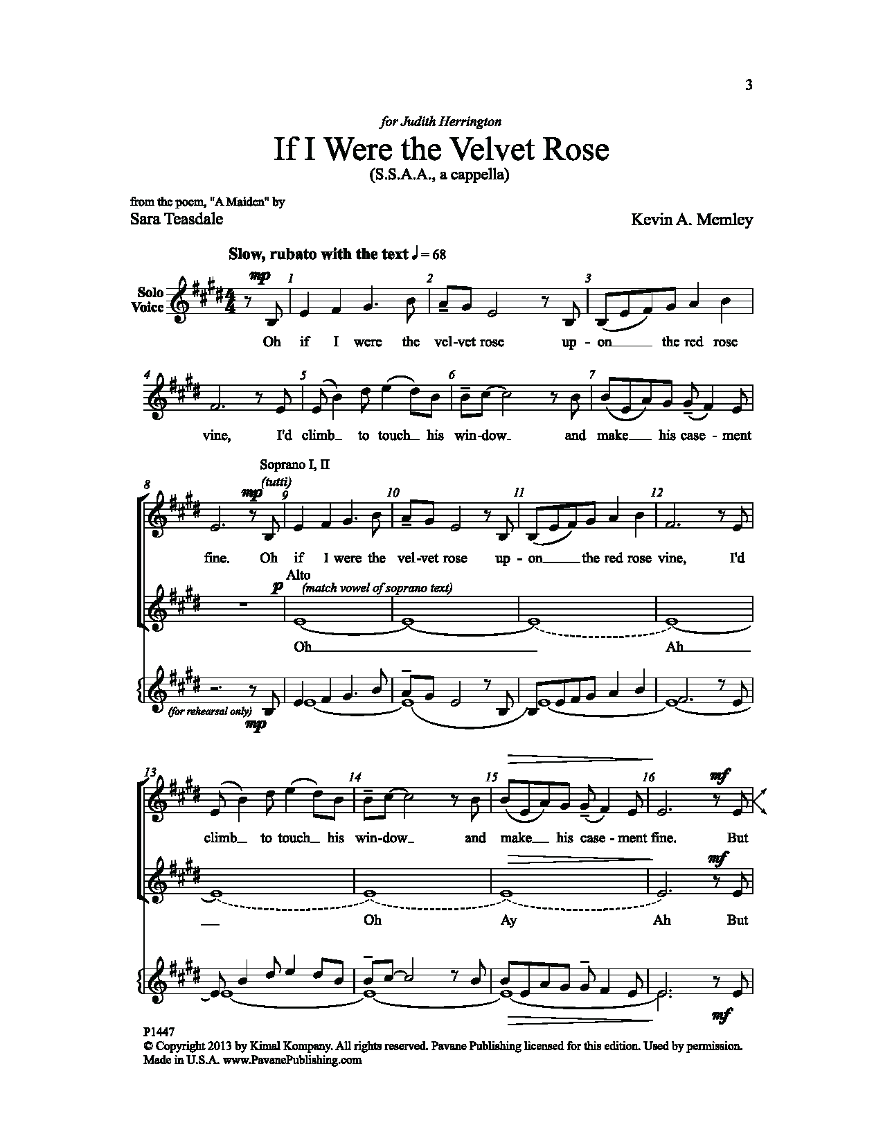 Kevin A. Memley If I Were the Velvet Rose (of Love) Sheet Music Notes & Chords for Choral - Download or Print PDF