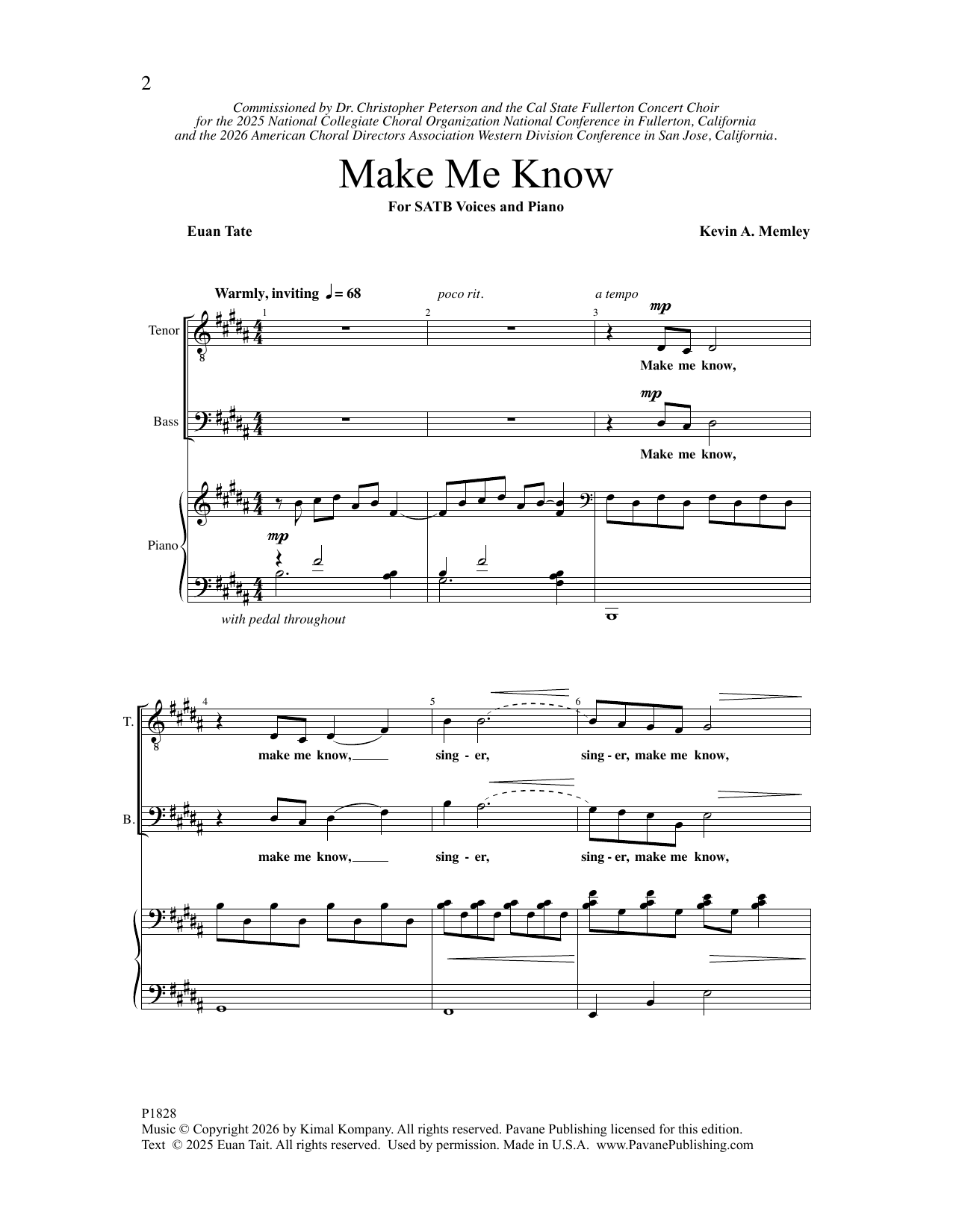 Kevin A. Memley Make Me Know Sheet Music Notes & Chords for SATB Choir - Download or Print PDF