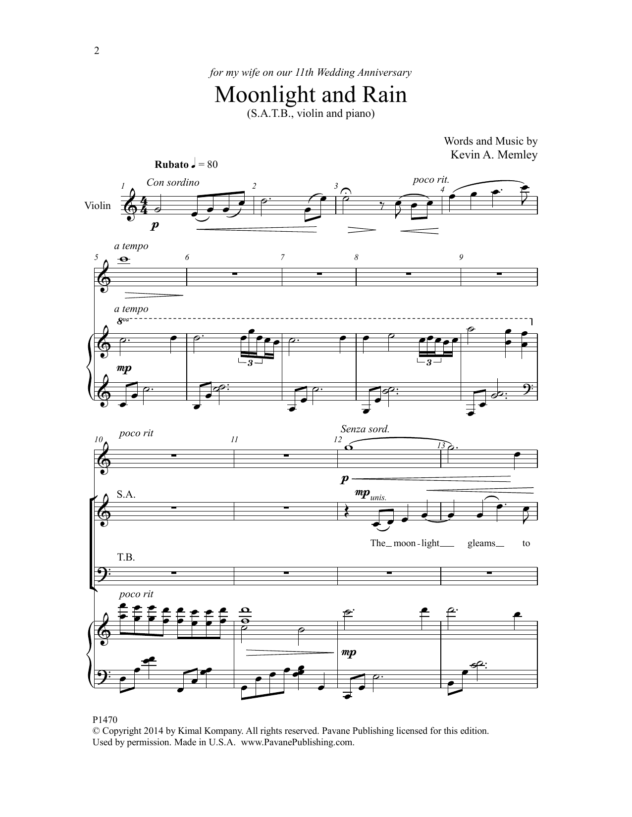 Kevin A. Memley Moonlight and Rain Sheet Music Notes & Chords for Choral - Download or Print PDF