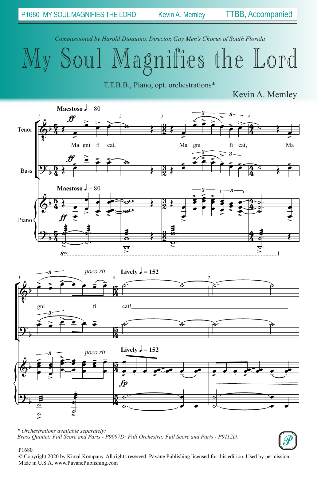 Kevin A. Memley My Soul Magnifies the Lord Sheet Music Notes & Chords for TTBB Choir - Download or Print PDF