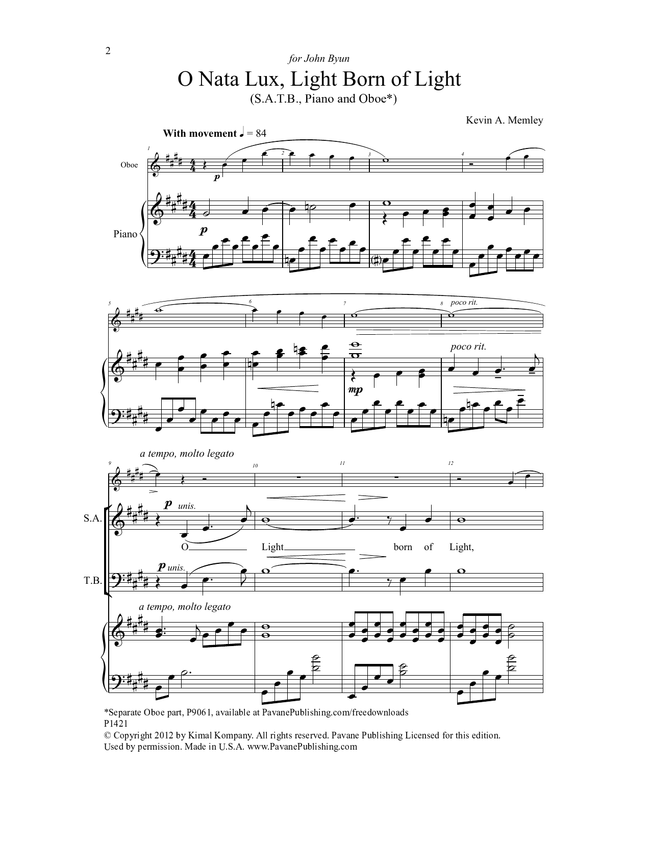 Kevin A. Memley O Nata Lux, Born of Light Sheet Music Notes & Chords for Choral - Download or Print PDF