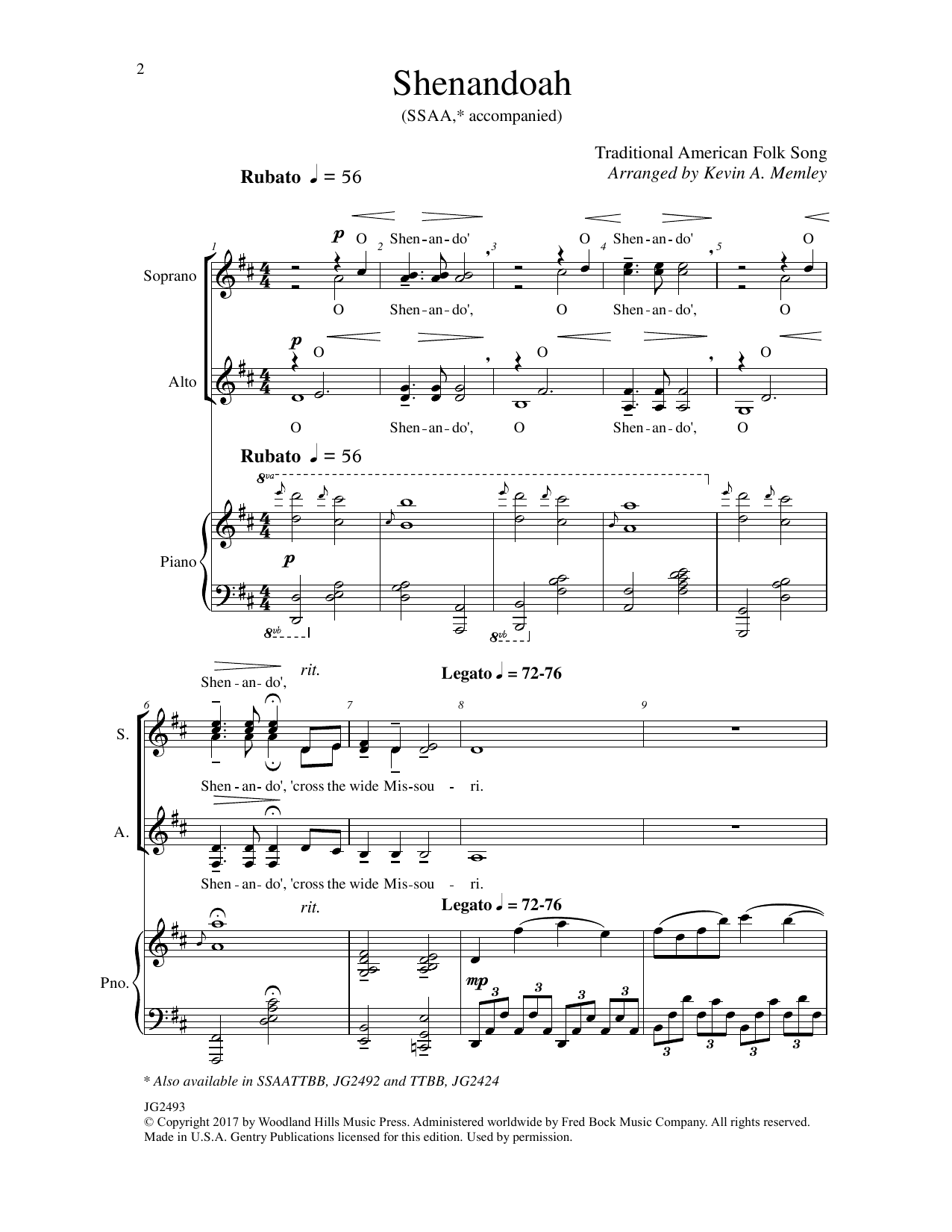 Kevin A. Memley Shenandoah Sheet Music Notes & Chords for Choral - Download or Print PDF