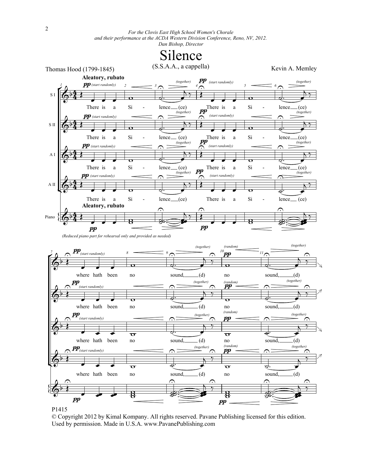 Kevin A. Memley Silence Sheet Music Notes & Chords for Choral - Download or Print PDF