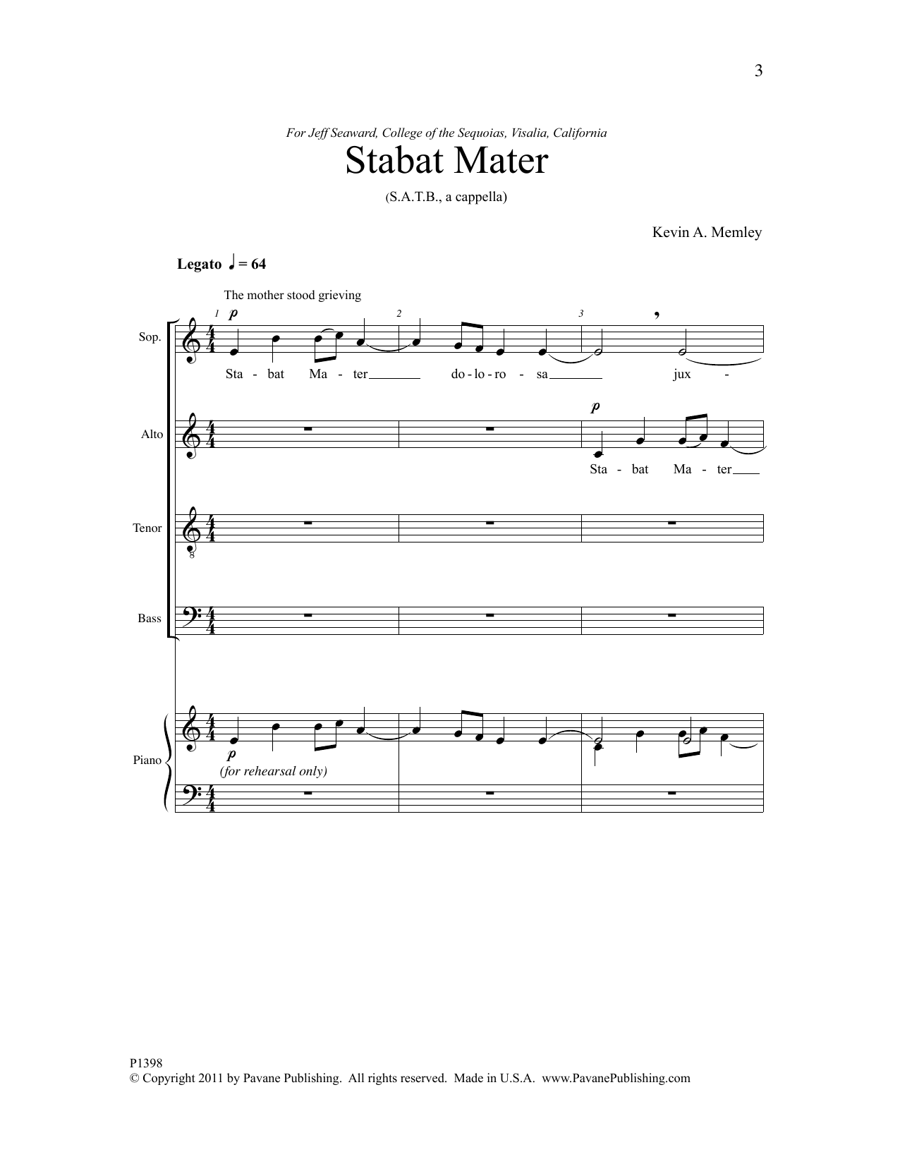 Kevin A. Memley Stabat Mater Sheet Music Notes & Chords for Choral - Download or Print PDF