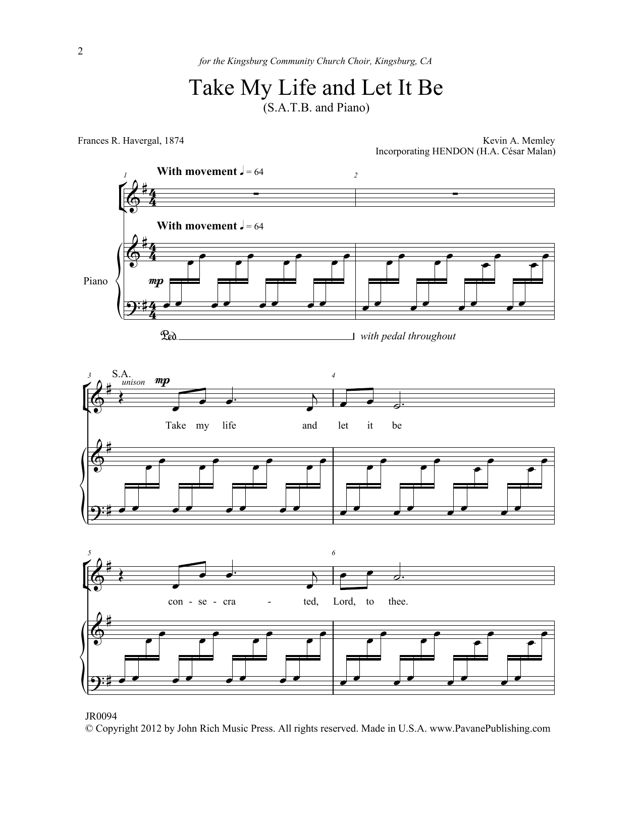 Kevin A. Memley Take My Life and Let It Be Sheet Music Notes & Chords for Choral - Download or Print PDF