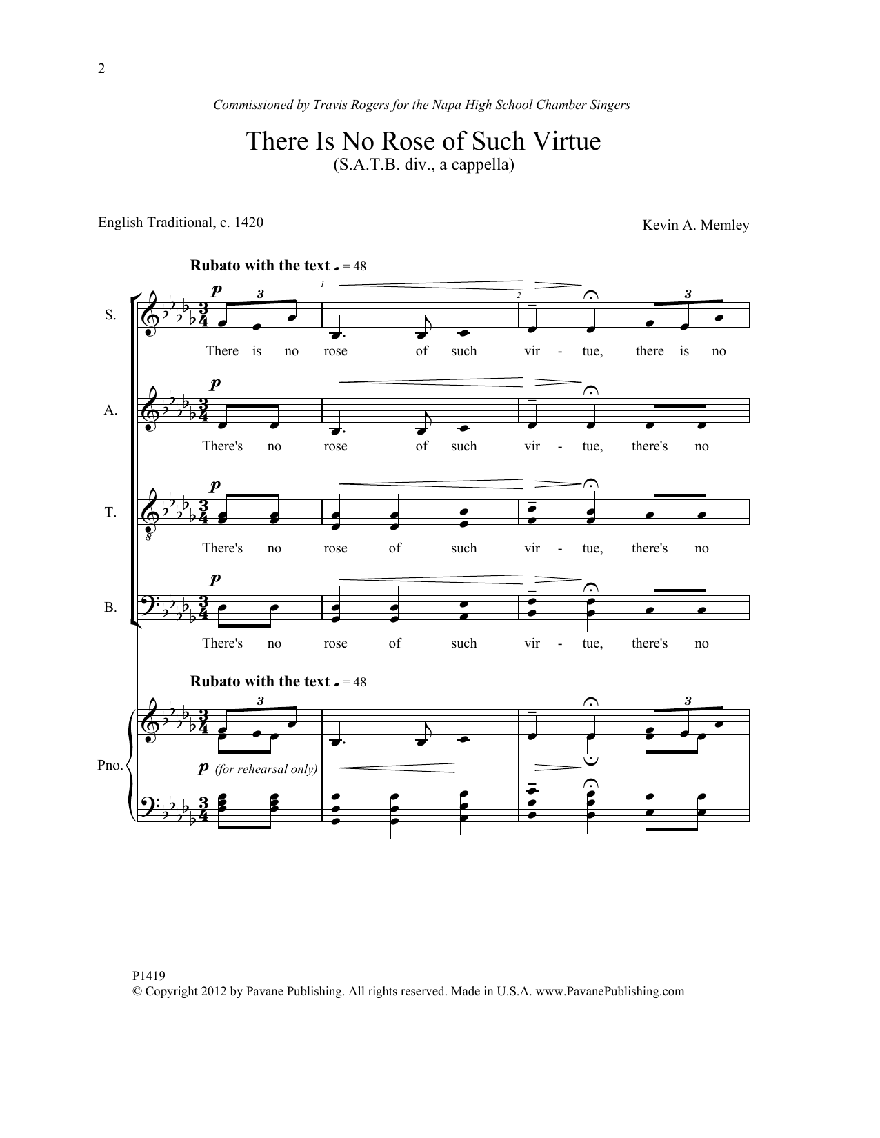 Kevin A. Memley There Is No Rose of Such Virtue Sheet Music Notes & Chords for Choral - Download or Print PDF