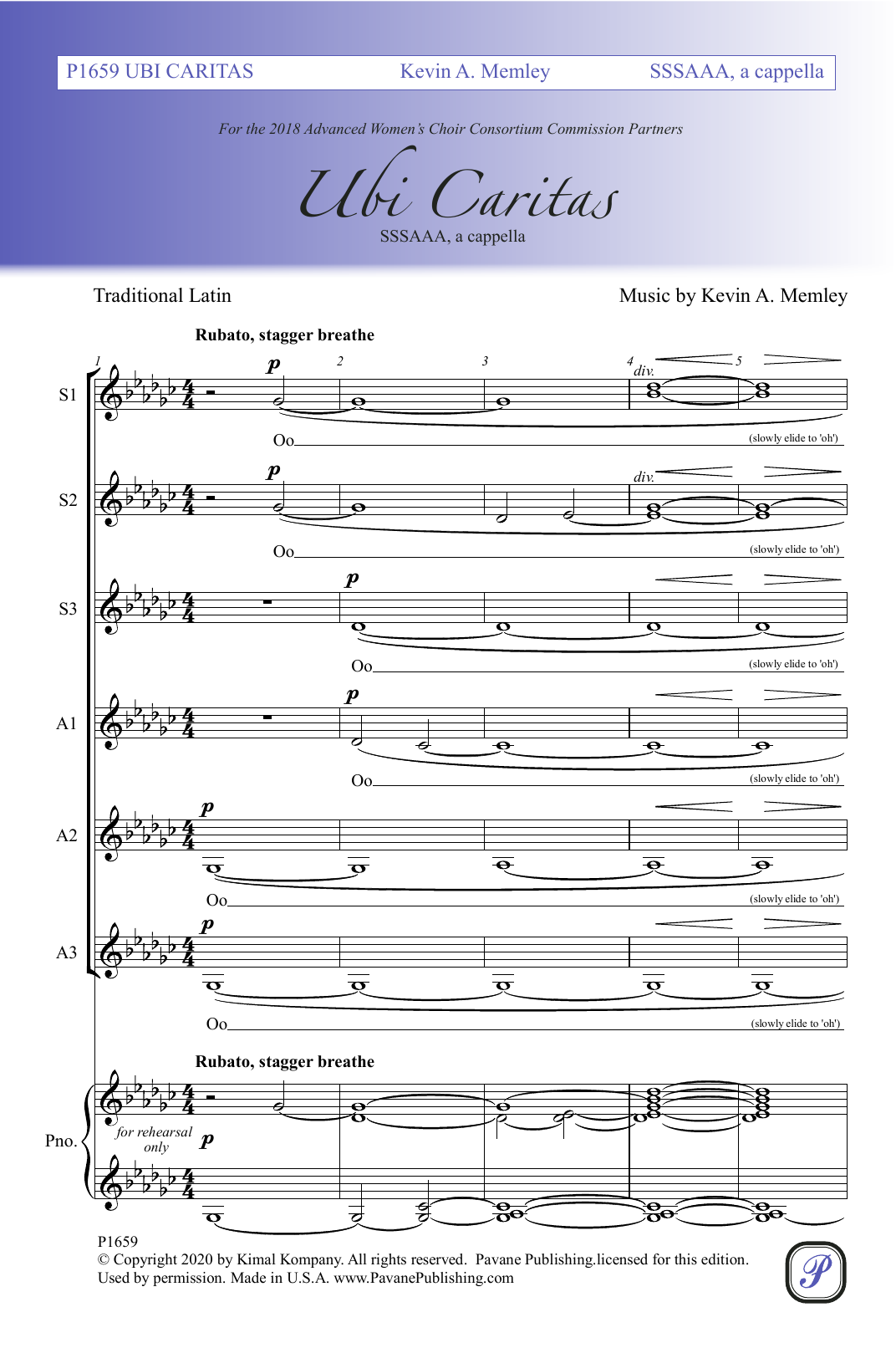Kevin A. Memley Ubi Caritas Sheet Music Notes & Chords for SSA Choir - Download or Print PDF