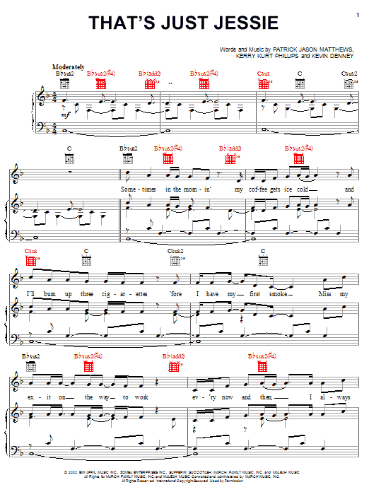 Kevin Denney That's Just Jessie Sheet Music Notes & Chords for Piano, Vocal & Guitar (Right-Hand Melody) - Download or Print PDF