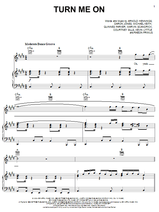 Kevin Lyttle Turn Me On (feat. Spragga Benz) Sheet Music Notes & Chords for Piano, Vocal & Guitar (Right-Hand Melody) - Download or Print PDF