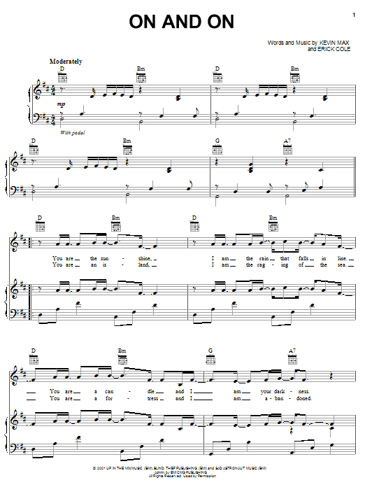 Kevin Max On And On Sheet Music Notes & Chords for Piano, Vocal & Guitar (Right-Hand Melody) - Download or Print PDF Kevin Max On And On Sheet Music Notes & Chords for Piano, Vocal & Guitar (Right-Hand Melody) - Download or Print PDF