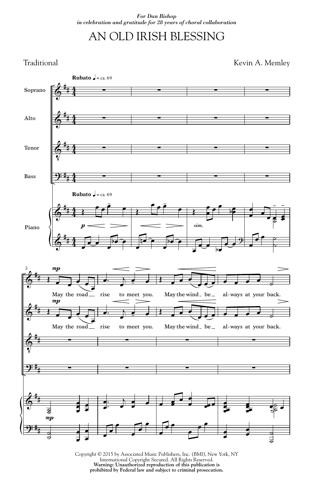 Kevin Memley An Old Irish Blessing Sheet Music Notes & Chords for SATB - Download or Print PDF