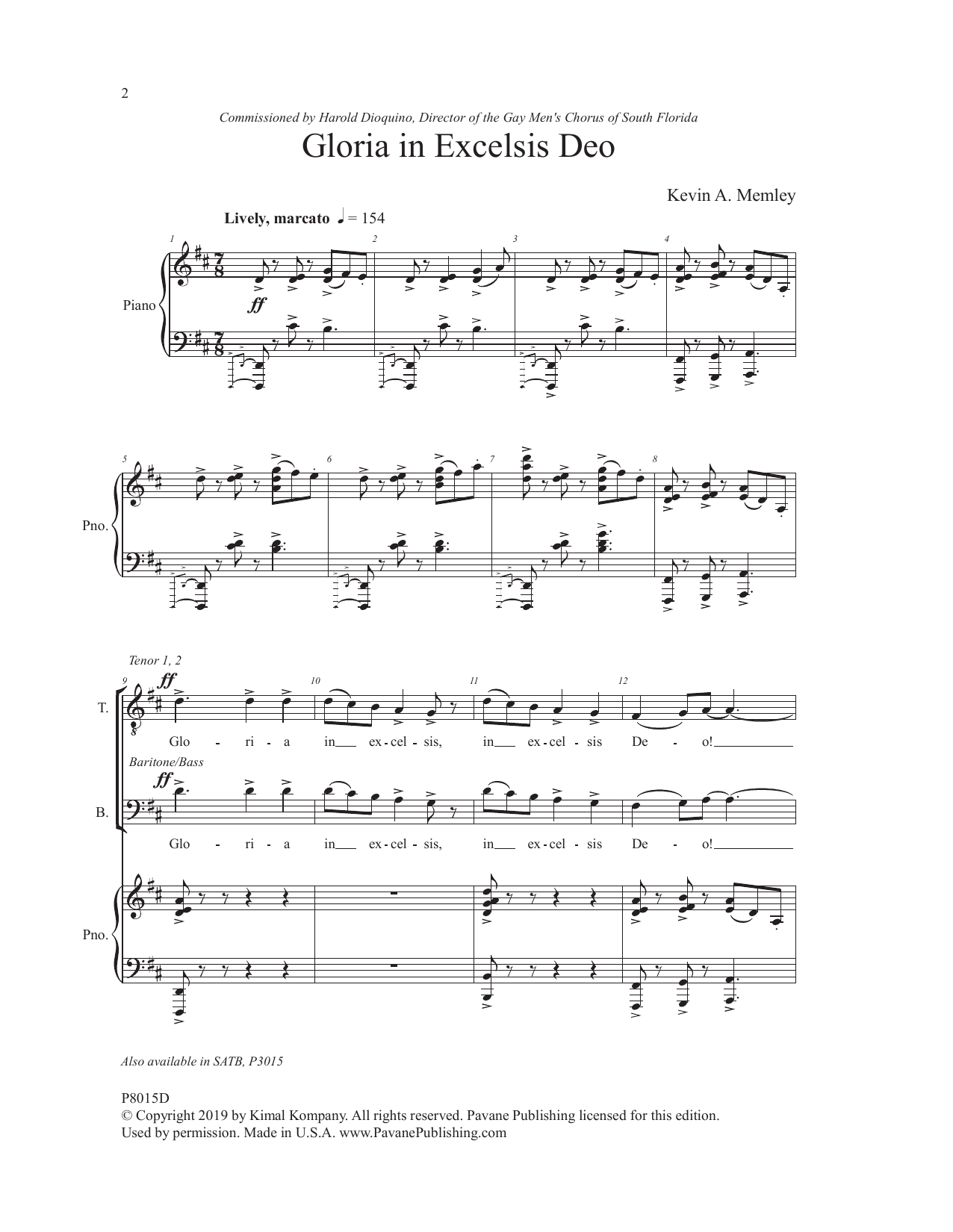 Kevin Memley Gloria In Excelsis Deo Sheet Music Notes & Chords for TTBB Choir - Download or Print PDF