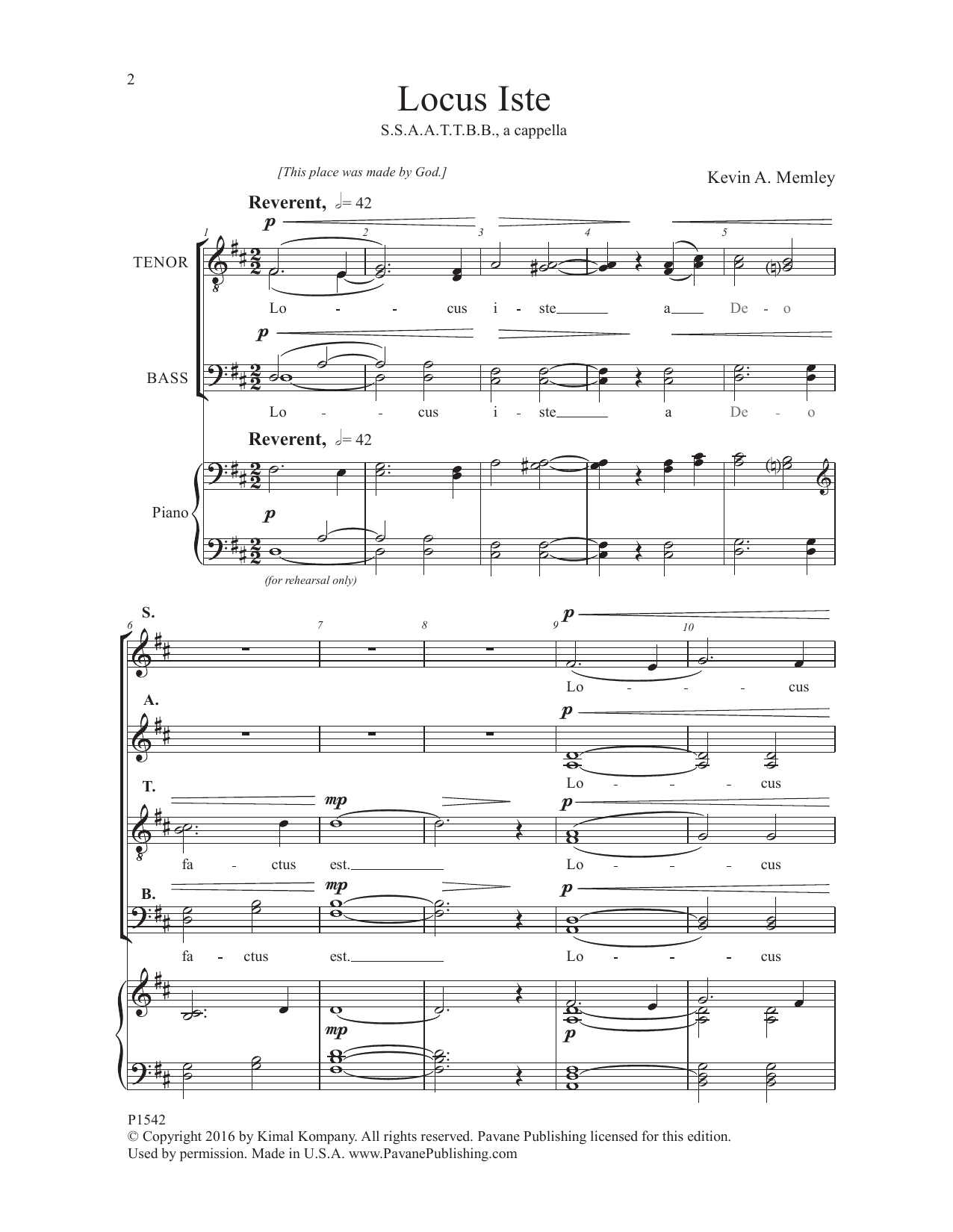 Kevin Memley Locus Iste Sheet Music Notes & Chords for Choral - Download or Print PDF