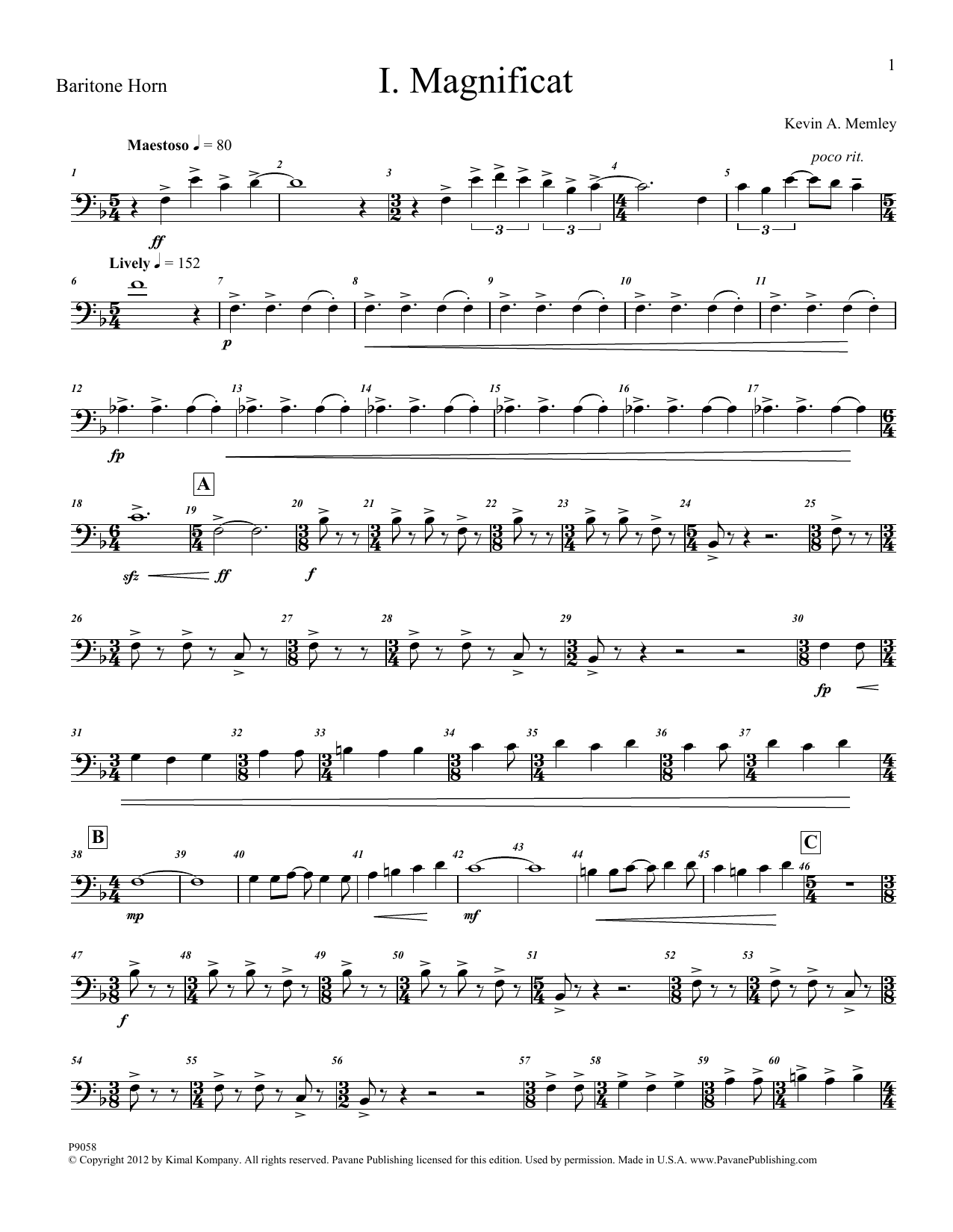 Kevin Memley Magnificat (Brass and Percussion) (Parts) - Baritone Horn Sheet Music Notes & Chords for Choir Instrumental Pak - Download or Print PDF