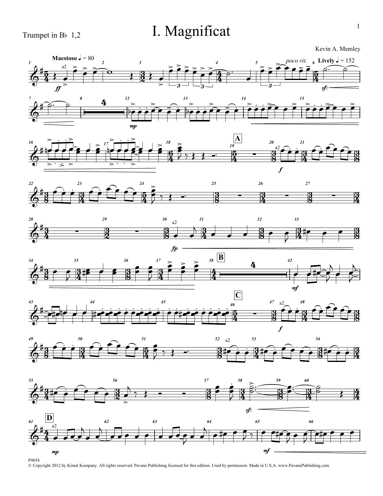 Kevin Memley Magnificat (Brass and Percussion) (Parts) - Bb Trumpet 1,2 Sheet Music Notes & Chords for Choir Instrumental Pak - Download or Print PDF