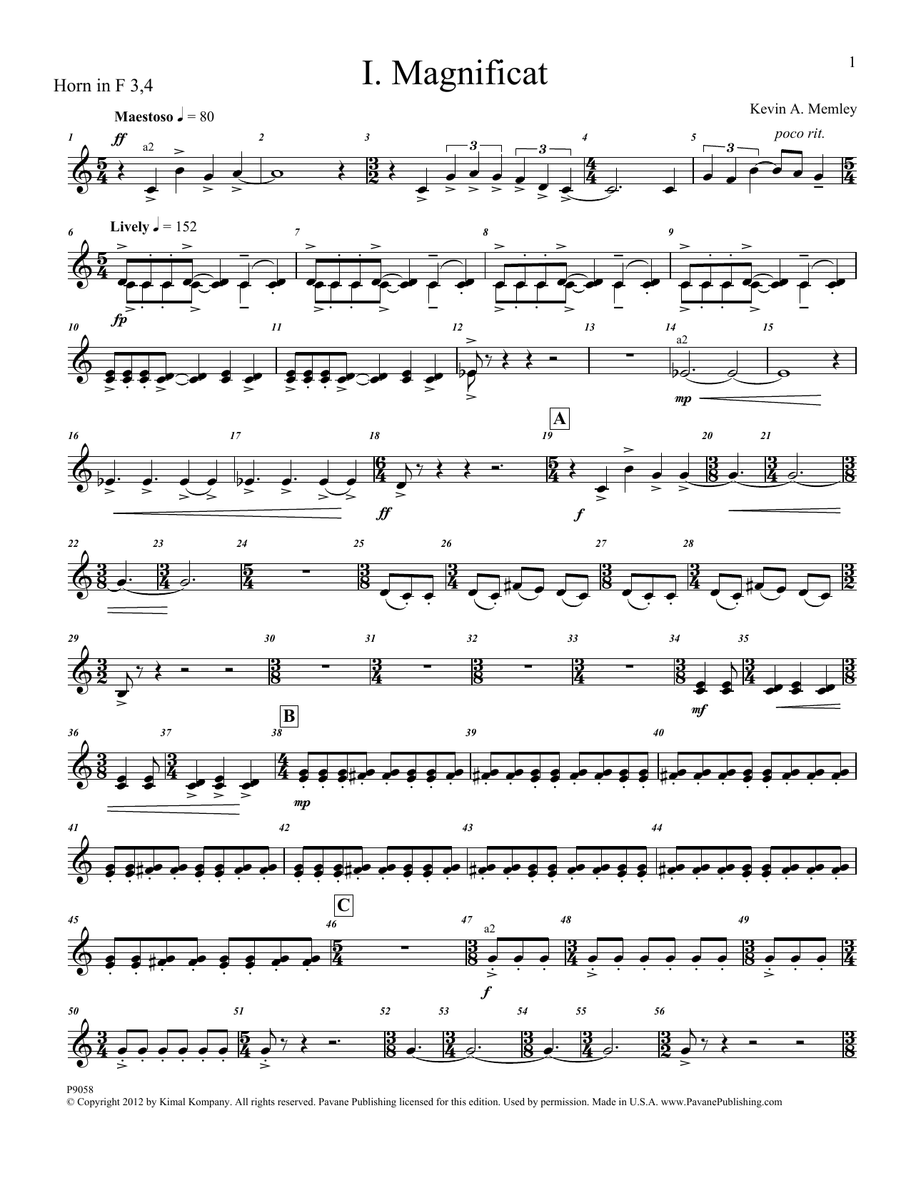 Kevin Memley Magnificat (Brass and Percussion) (Parts) - F Horn 3, 4 Sheet Music Notes & Chords for Choir Instrumental Pak - Download or Print PDF