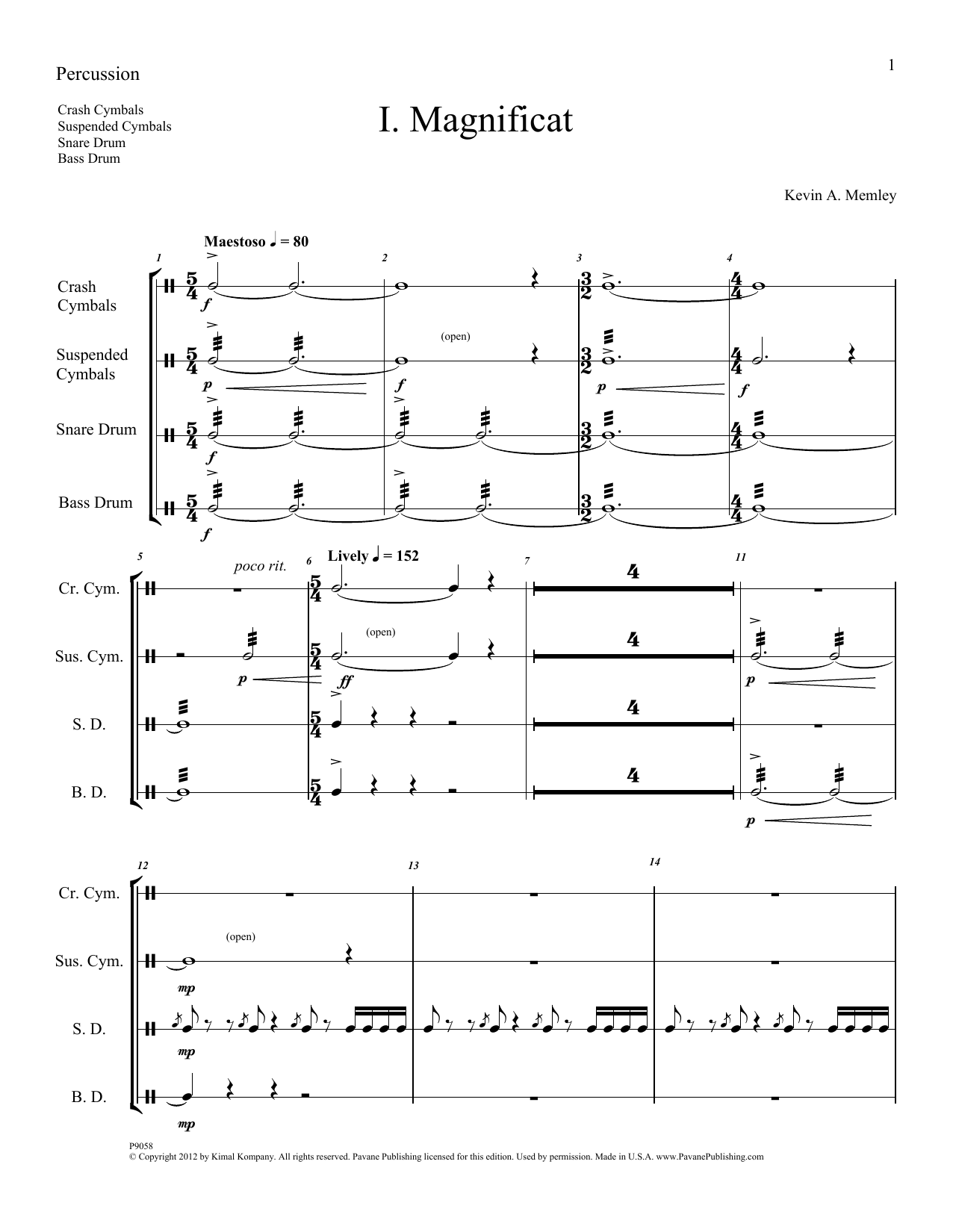 Kevin Memley Magnificat (Brass and Percussion) (Parts) - Percussion Sheet Music Notes & Chords for Choir Instrumental Pak - Download or Print PDF
