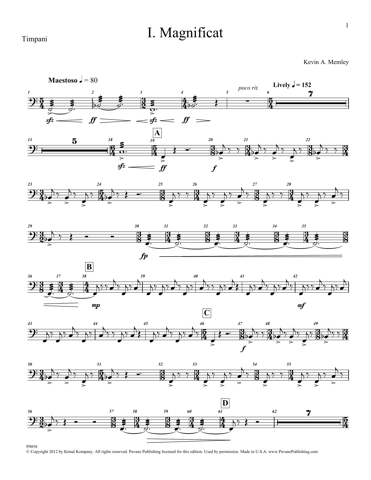 Kevin Memley Magnificat (Brass and Percussion) (Parts) - Timpani Sheet Music Notes & Chords for Choir Instrumental Pak - Download or Print PDF