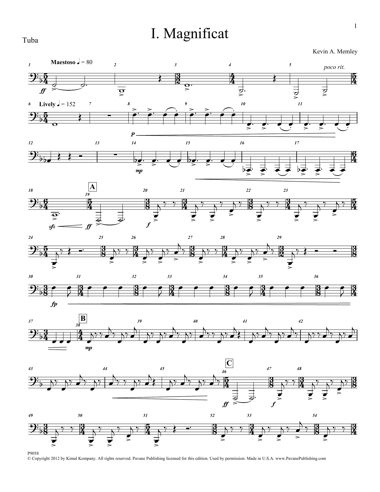 Kevin Memley Magnificat (Brass and Percussion) (Parts) - Tuba Sheet Music Notes & Chords for Choir Instrumental Pak - Download or Print PDF