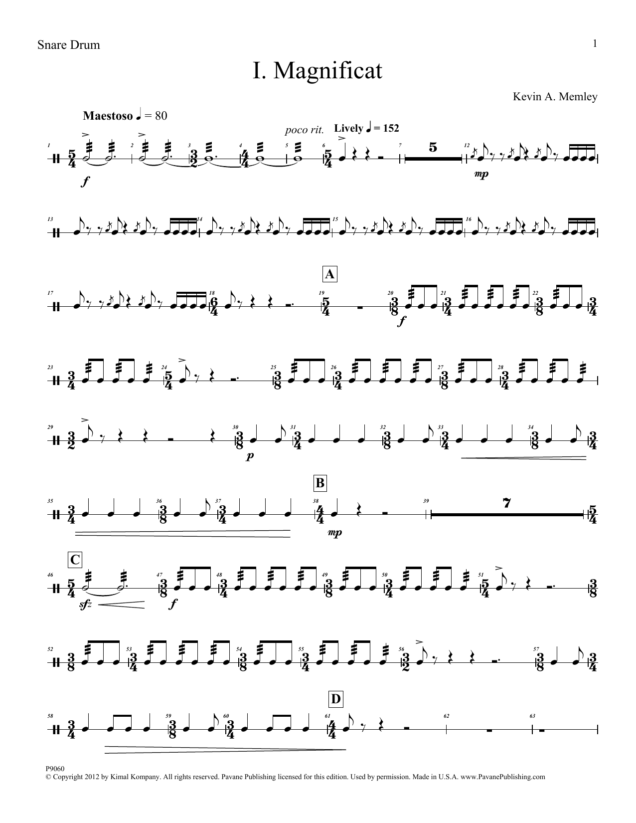 Kevin Memley Magnificat (Brass Quintet) (Parts) - Percussion Sheet Music Notes & Chords for Choir Instrumental Pak - Download or Print PDF