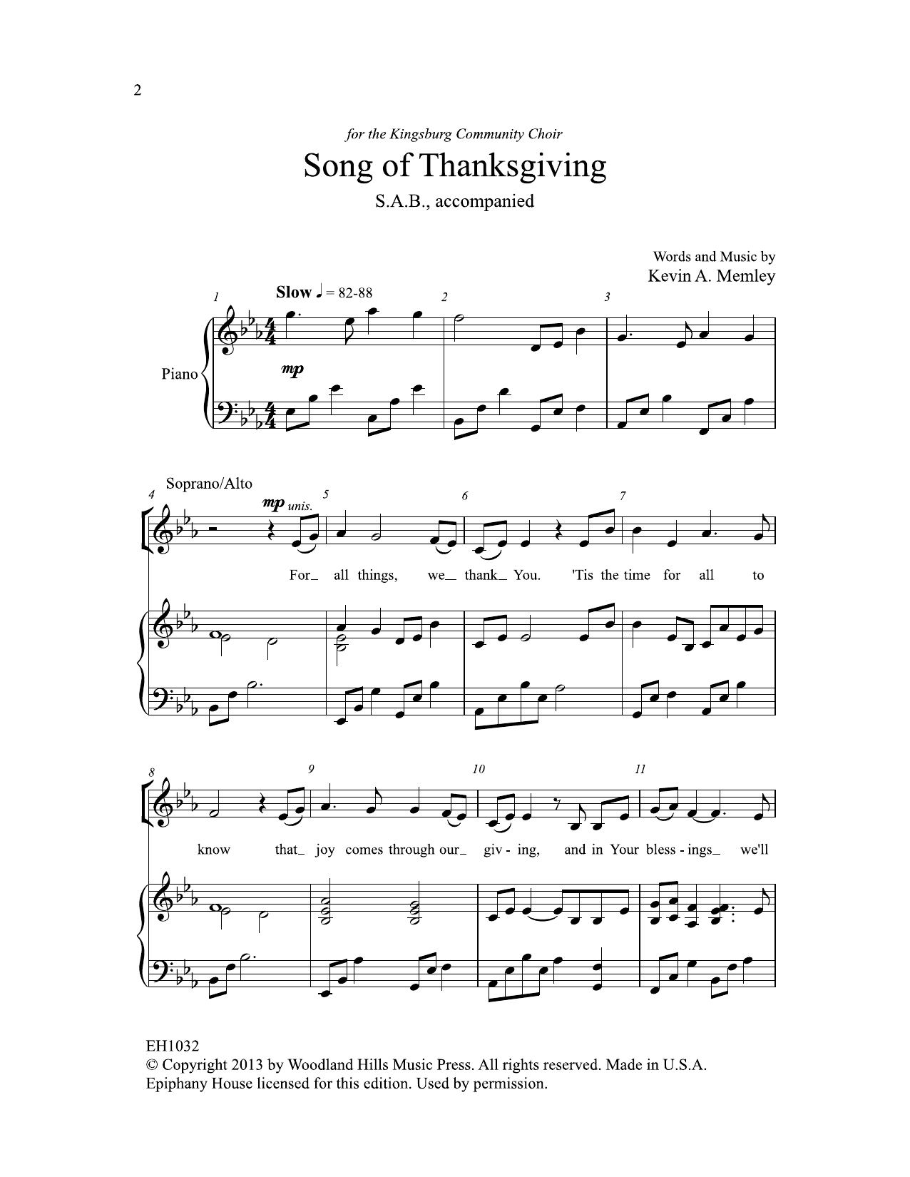 Kevin Memley Song Of Thanksgiving Sheet Music Notes & Chords for SAB Choir - Download or Print PDF