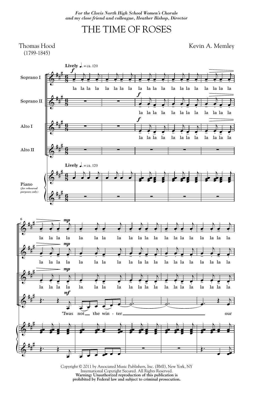 Kevin Memley The Time Of Roses Sheet Music Notes & Chords for SSA - Download or Print PDF