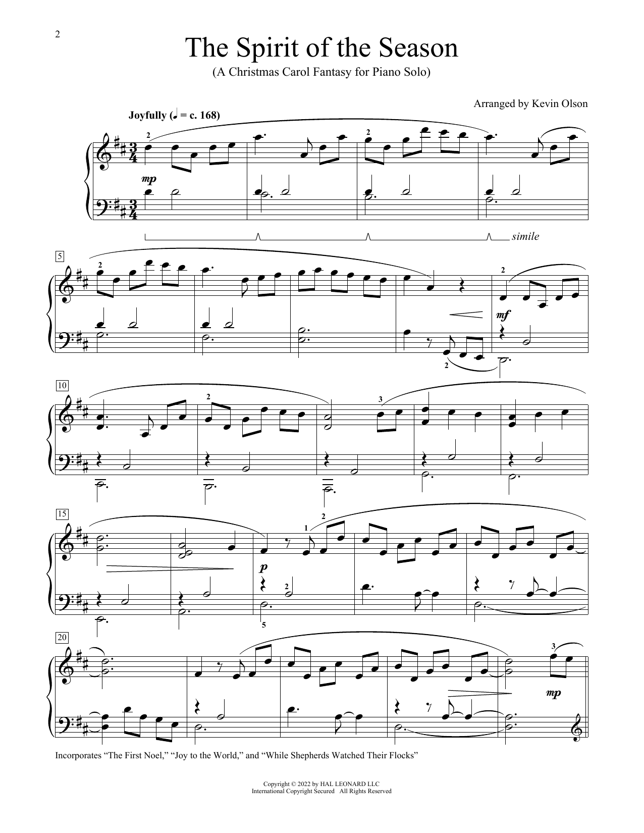 Kevin Olson The Spirit Of The Season (A Christmas Carol Fantasy For Piano Solo) Sheet Music Notes & Chords for Educational Piano - Download or Print PDF